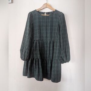 Tiered Green Plaid Dress